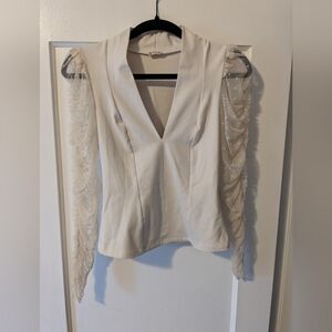 Chic Cream Blouse with Sheer Sleeves